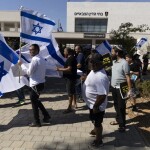 A demonstration outside military court in Kfar Yona in 2024 in support of Israeli reservists detained at the Sde Teiman compound.